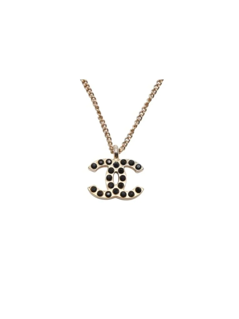 Chanel CC Logo Necklace 01 43.5 Metal Rhinestone Gold Black